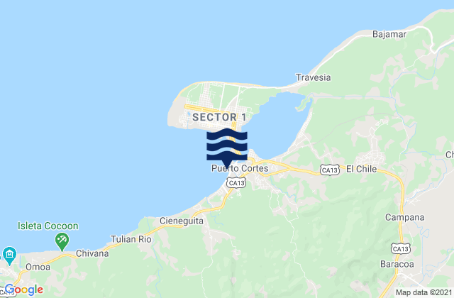 Mappa delle maree di Baracoa, Honduras