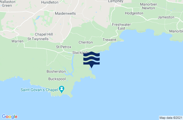 Mappa delle maree di Barafundle Bay, United Kingdom