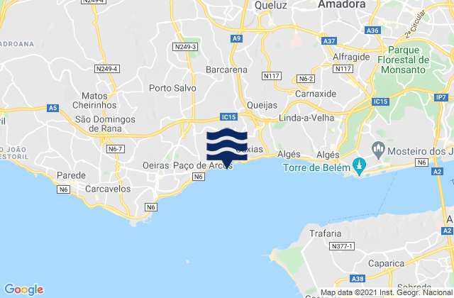 Mappa delle maree di Barcarena, Portugal