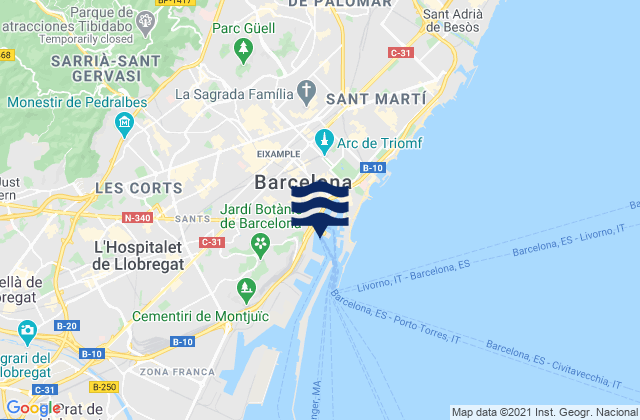 Mappa delle maree di Barcelona, Spain