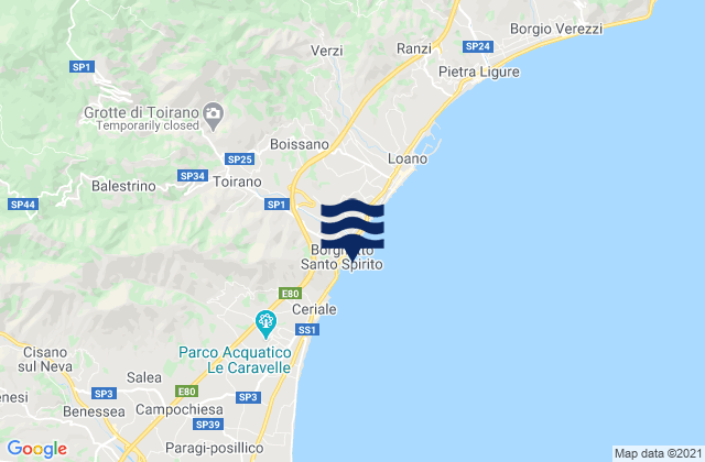 Mappa delle maree di Bardineto, Italy