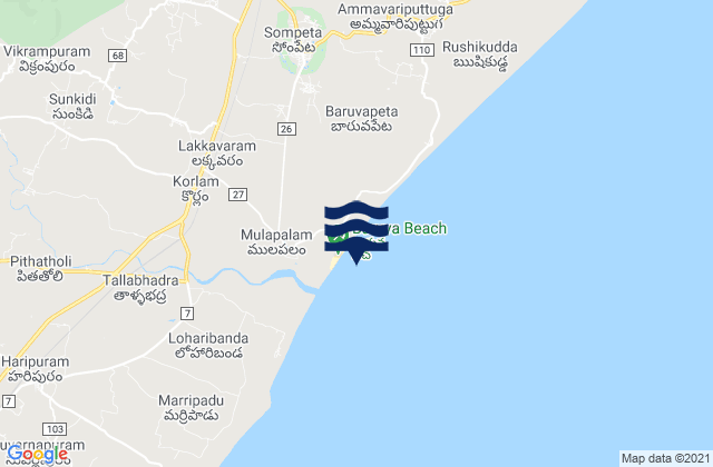 Mappa delle maree di Baruva, India