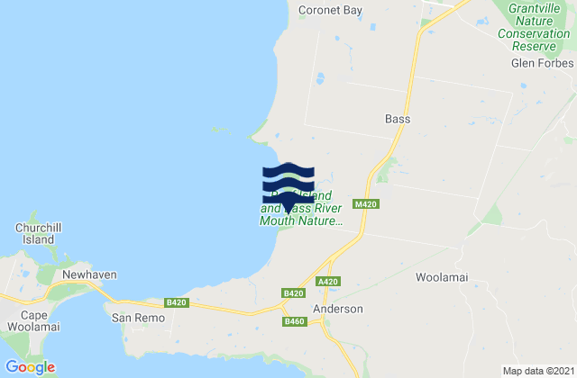 Mappa delle maree di Bass Coast, Australia