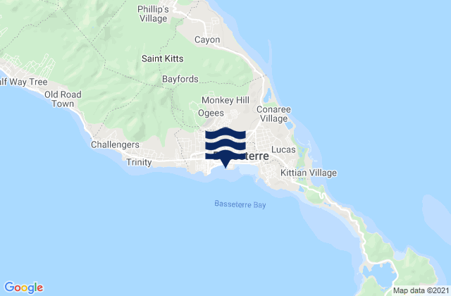 Mappa delle maree di Basseterre, Saint Kitts and Nevis