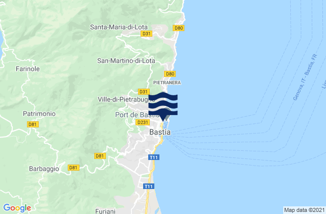 Mappa delle maree di Bastia, France