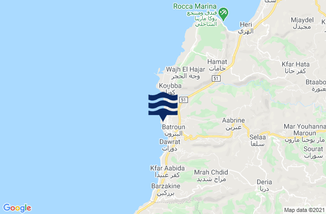 Mappa delle maree di Batroûn, Lebanon