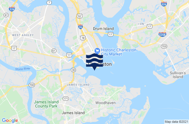 Mappa delle maree di Battery southwest of, United States