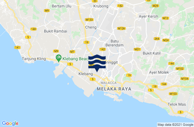 Mappa delle maree di Batu Berendam, Malaysia