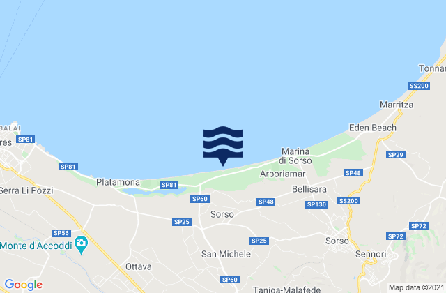 Mappa delle maree di Bau Bau Beach, Italy