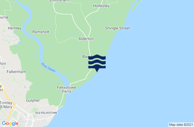 Mappa delle maree di Bawdsey, United Kingdom