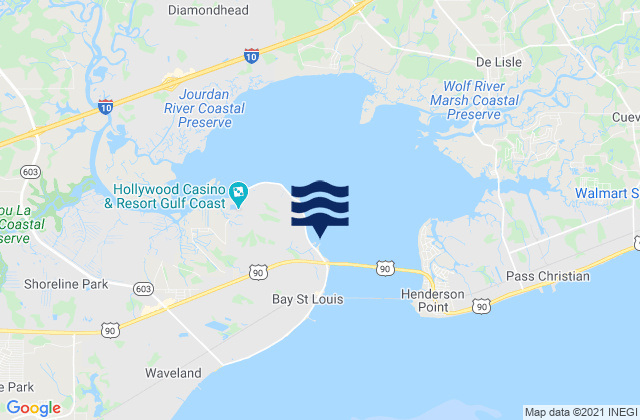 Mappa delle maree di Bay Waveland Yacht Club, United States