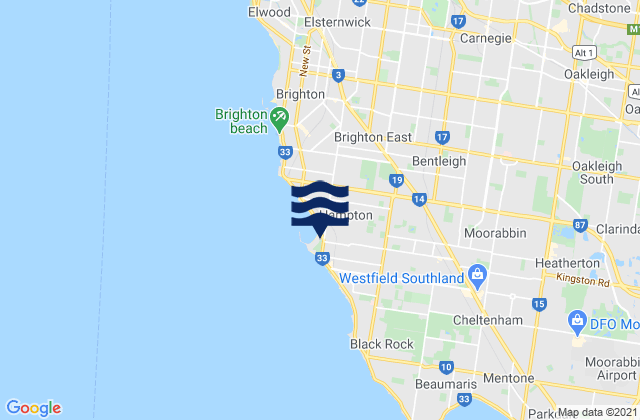 Mappa delle maree di Bayside, Australia