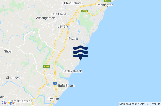 Mappa delle maree di Bazley Beach, South Africa