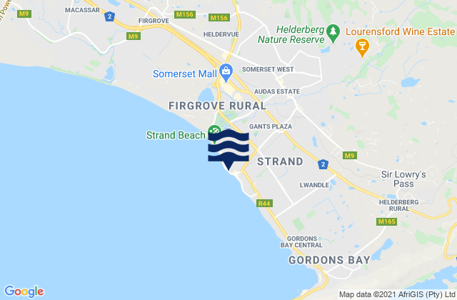 Mappa delle maree di Beach Road, South Africa