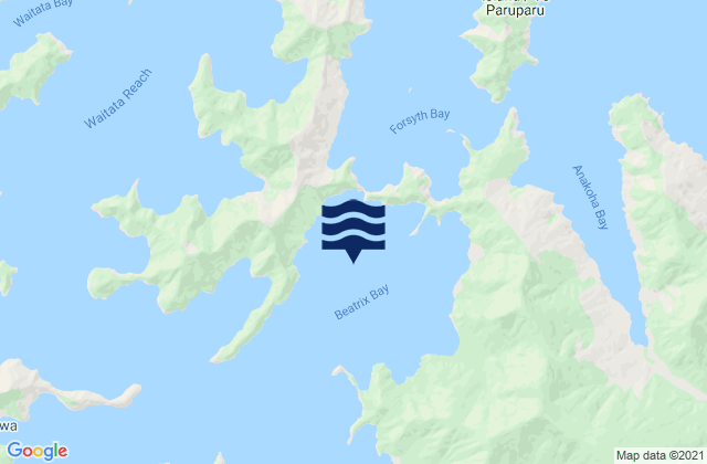 Mappa delle maree di Beatrix Bay, New Zealand