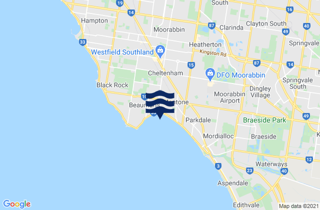 Mappa delle maree di Beaumaris Bay, Australia