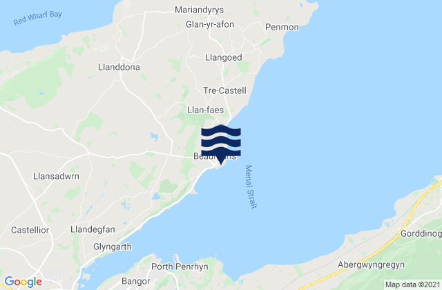 Mappa delle maree di Beaumaris Beach, United Kingdom