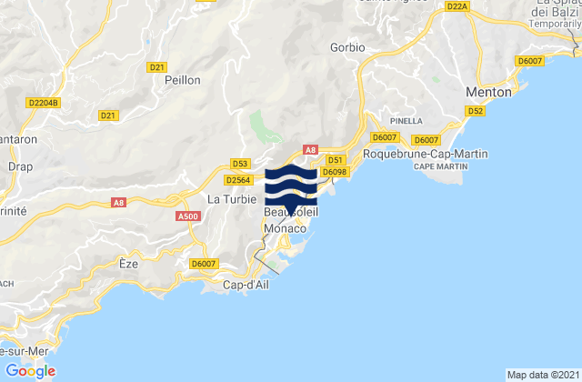 Mappa delle maree di Beausoleil, France