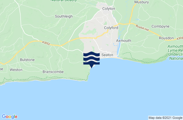 Mappa delle maree di Beer Beach, United Kingdom