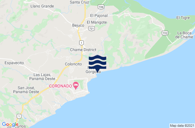 Mappa delle maree di Bejuco, Panama