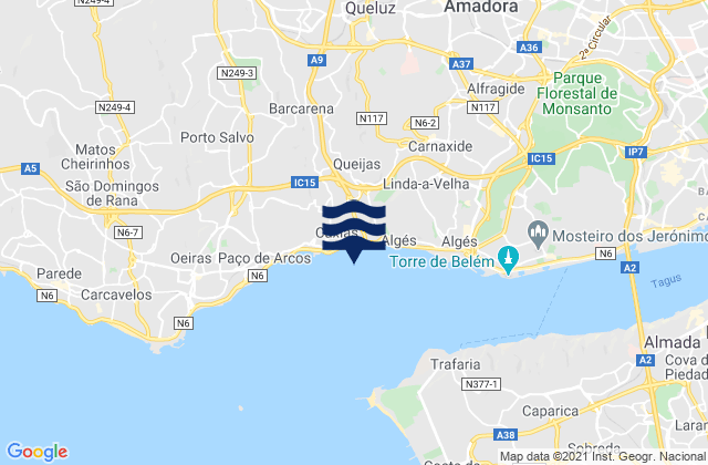 Mappa delle maree di Belas, Portugal