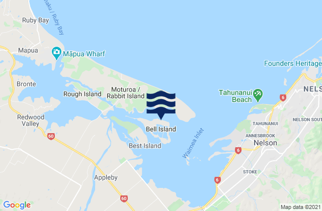 Mappa delle maree di Bell Island, New Zealand