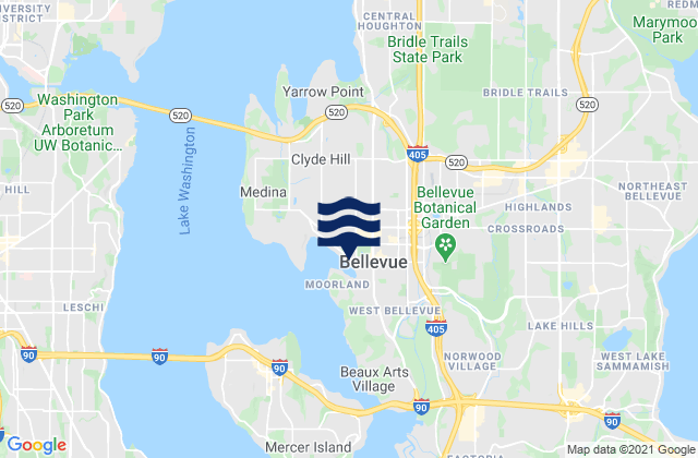 Mappa delle maree di Bellevue, United States