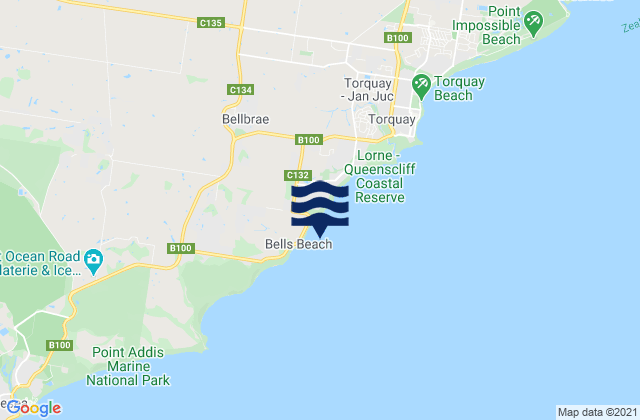 Mappa delle maree di Bells Beach Torquay, Australia