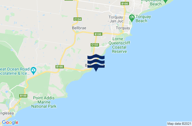 Mappa delle maree di Bells Beach, Australia