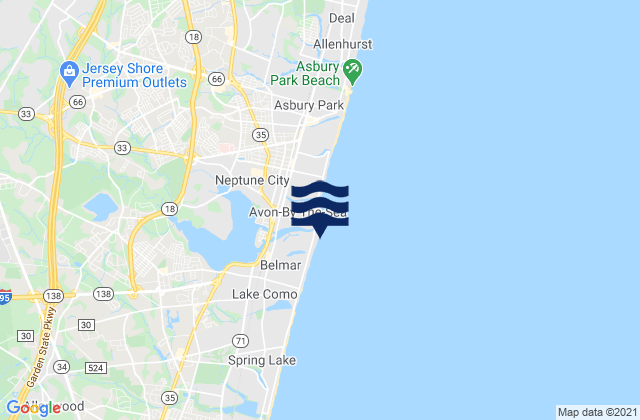 Mappa delle maree di Belmar Atlantic Ocean, United States