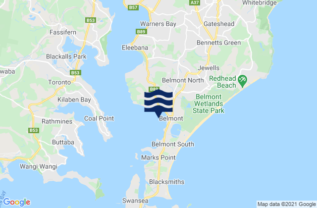 Mappa delle maree di Belmont Bay, Australia