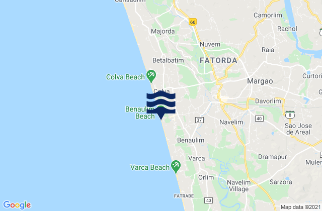 Mappa delle maree di Benaulim Beach, India