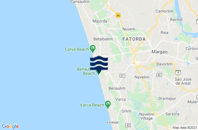 Mappa delle maree di Benaulim, India