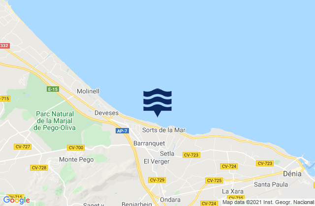 Mappa delle maree di Beniarbeig, Spain