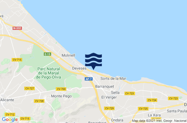 Mappa delle maree di Benidoleig, Spain
