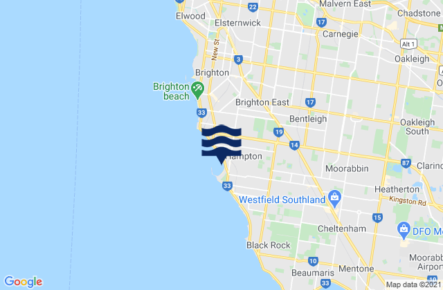 Mappa delle maree di Bentleigh, Australia