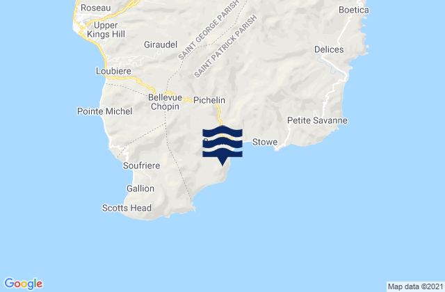 Mappa delle maree di Berekua, Dominica