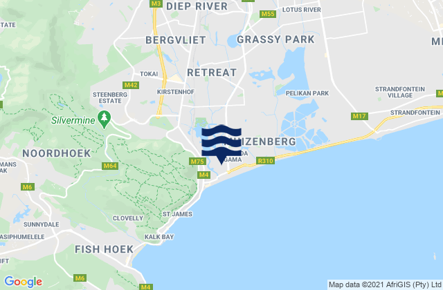 Mappa delle maree di Bergvliet, South Africa