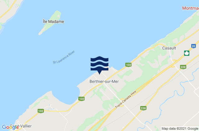 Mappa delle maree di Berthier-sur-Mer, Canada