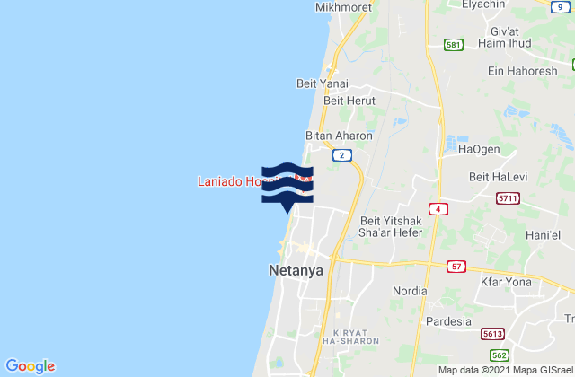 Mappa delle maree di Bet Yiẕẖaq, Israel