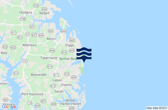 Mappa delle maree di Bethel Beach, United States