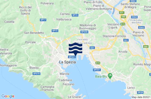Mappa delle maree di Beverino, Italy