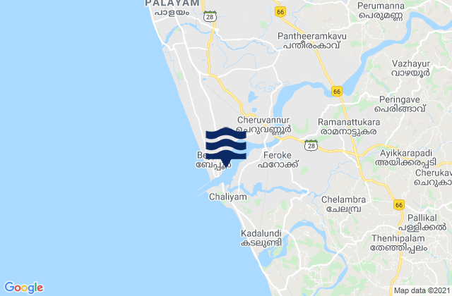 Mappa delle maree di Beypore, India
