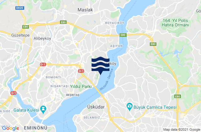 Mappa delle maree di Beşiktaş, Turkey