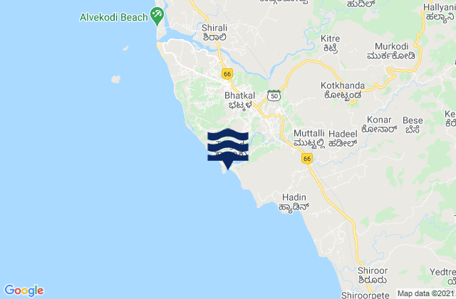 Mappa delle maree di Bhatkal, India