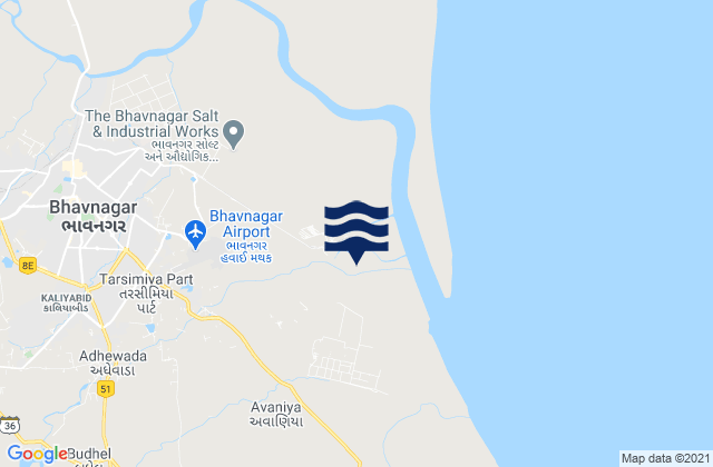 Mappa delle maree di Bhavnagar Gulf of Cambay, India