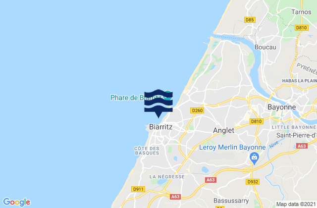 Mappa delle maree di Biarritz Grande Plage, France
