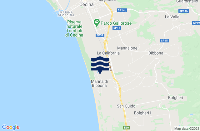 Mappa delle maree di Bibbona, Italy
