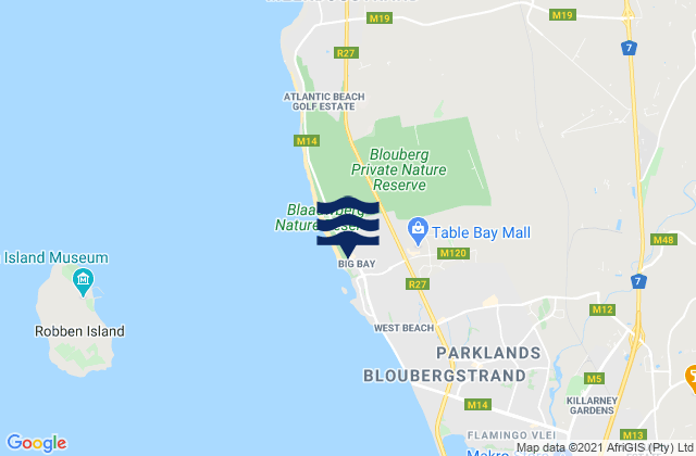 Mappa delle maree di Big Bay, South Africa