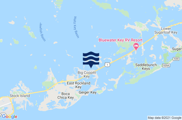 Mappa delle maree di Big Coppitt Key Northeast Side Waltz Key Basin, United States